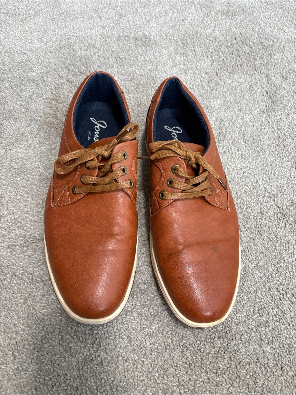 Jousen Men’s Tan Leather Lace-Up Slip-On Loafers